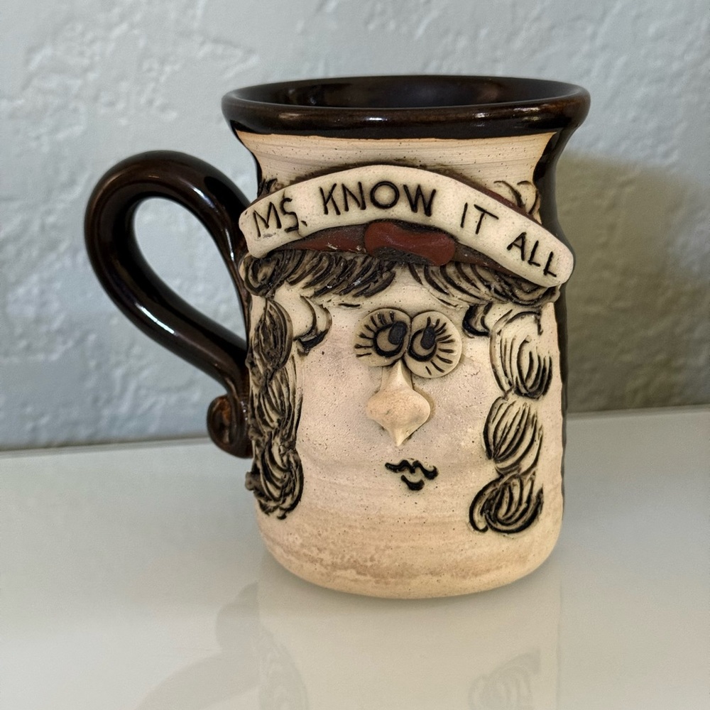 Vintage Ugly Face Mug Ms. Know It All Ceramic Mug Hand Made Studio Art Pottery